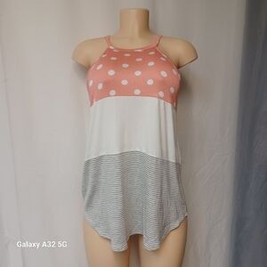 7th Ray Size M Pink and White Sleeveless Tank Top with High Neckline Size M